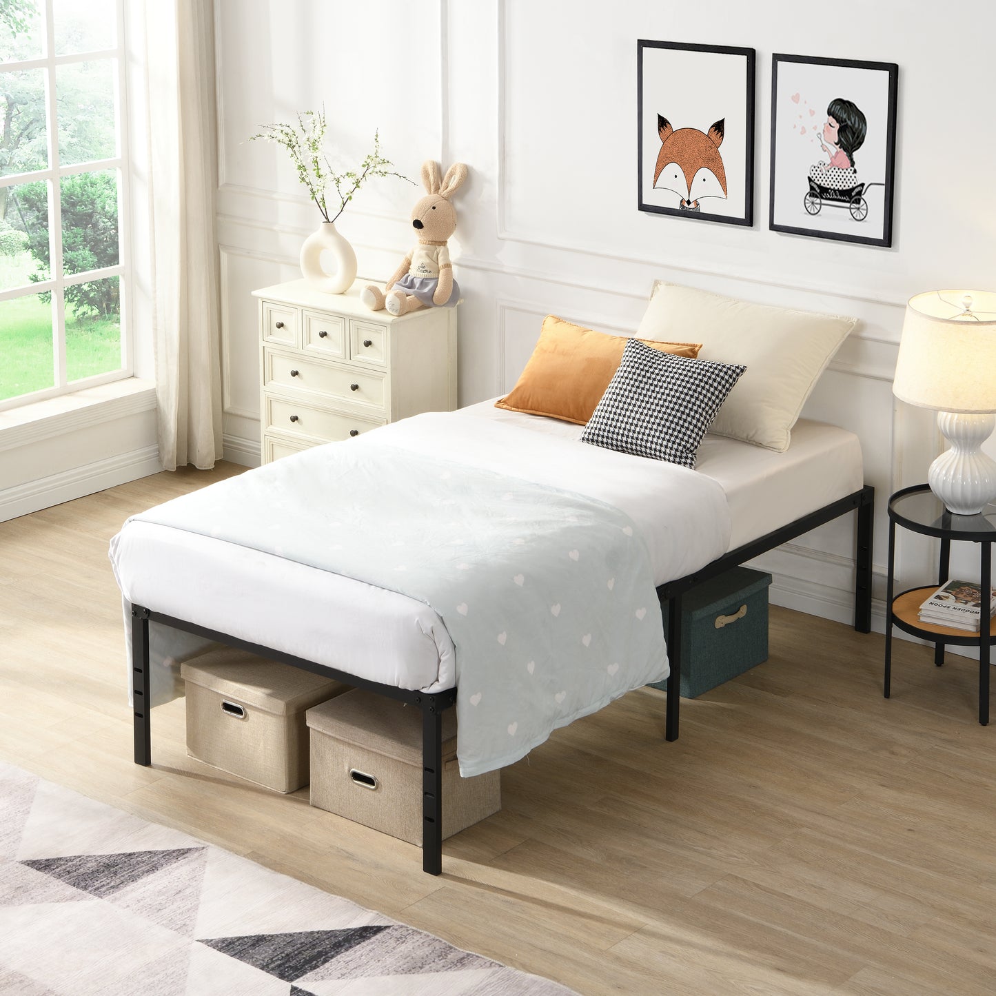 Twin Size Heavy Duty Metal Bed Frame - Quick Assembly, No Noise