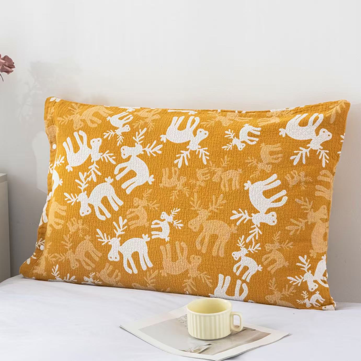 Nordic Style Cotton Pillowcase 50x80cm Decorative Sofa Cushion Cover - Big Leaf & Houndstooth