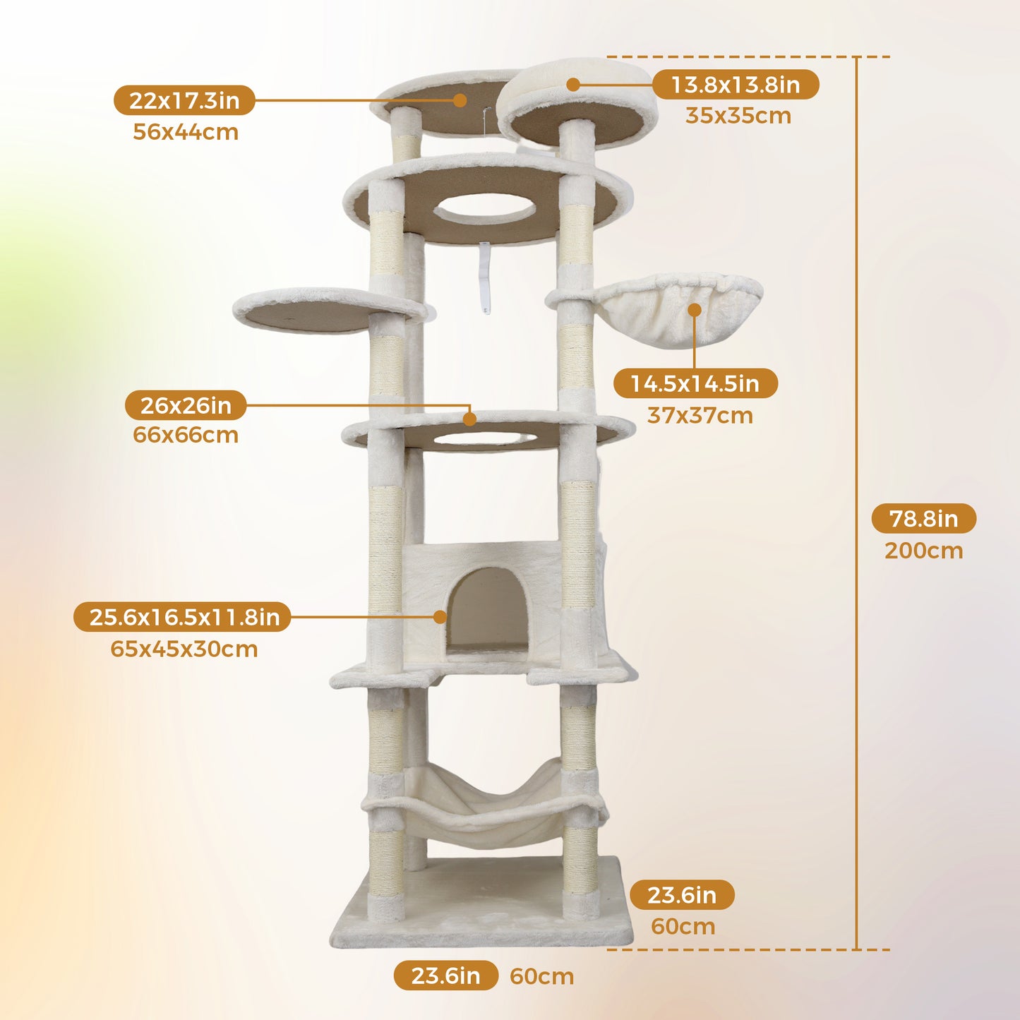 78-Inch Beige Cat Tree Tower with Large Condo, Sisal Scratching Post & Perches