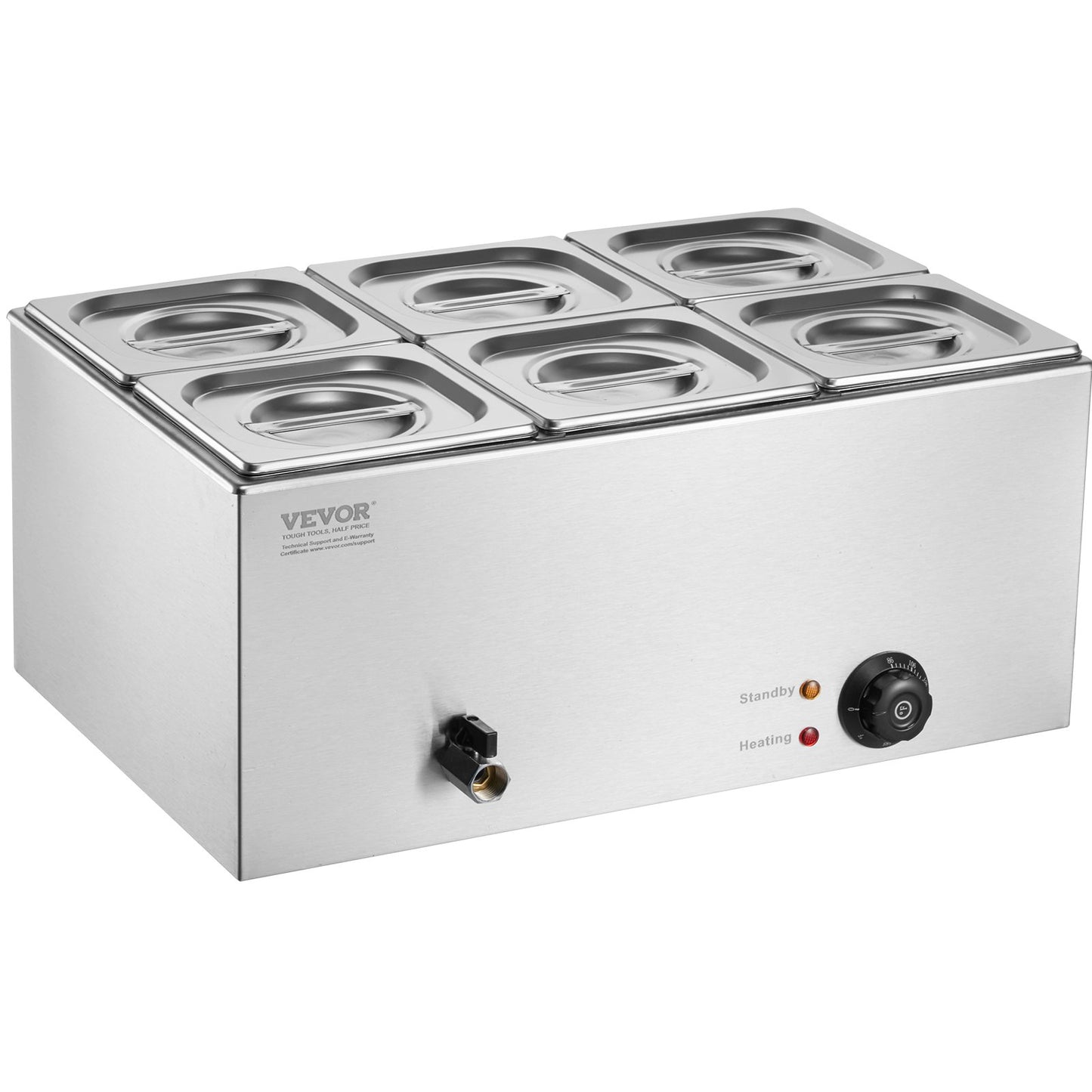 Commercial Food Warmer 6-Pan Countertop Buffet Bain Marie 14.3QT - Stainless Steel