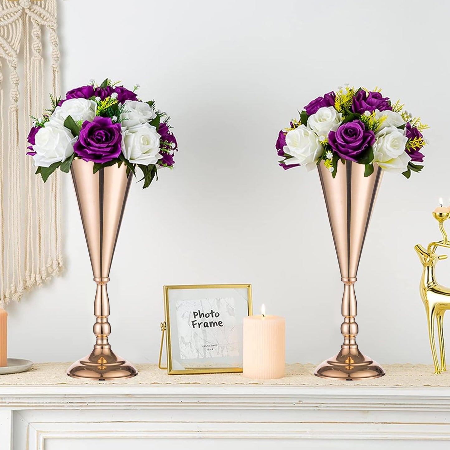 10 Pcs Gold Metal Flower Trumpet Vases for Weddings