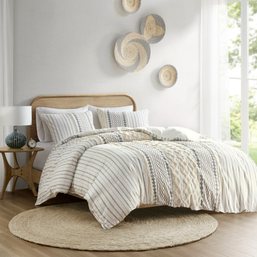 King Cotton Printed Duvet Cover Set with Chenille - Multicolor