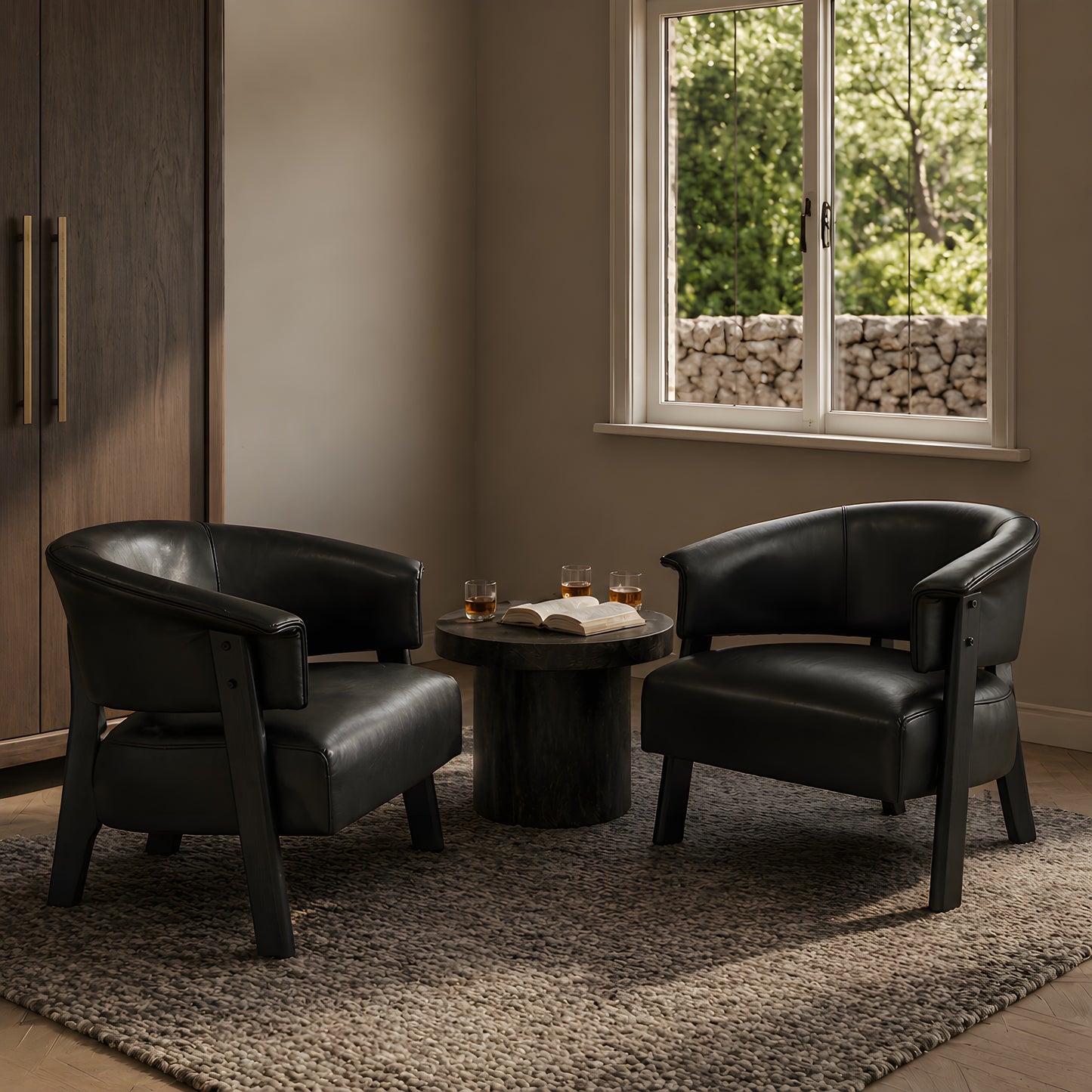 Faux Leather Wingback Accent Chairs Set of 2 - Black