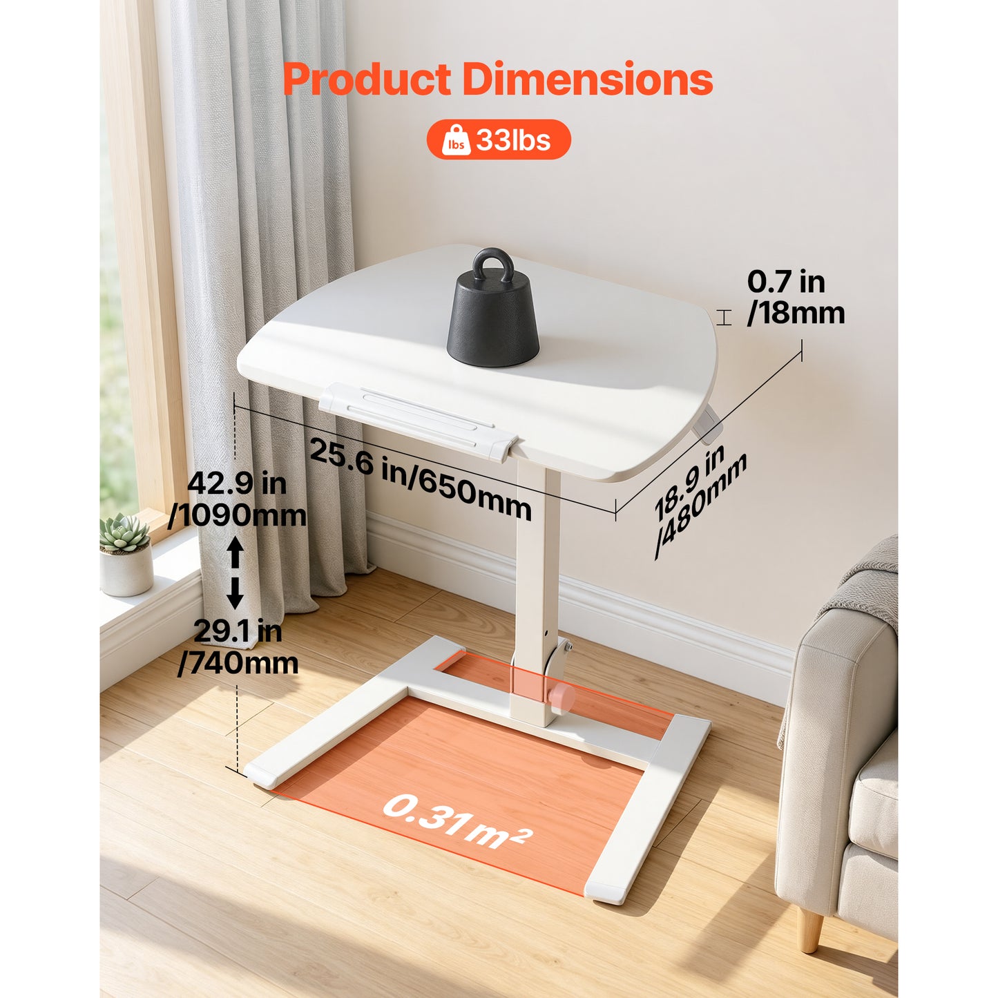 Adjustable Standing Desk - Mobile Sit-Stand Workstation with Tilting Desktop, 25.6x19 Inches, 33 Lbs Capacity