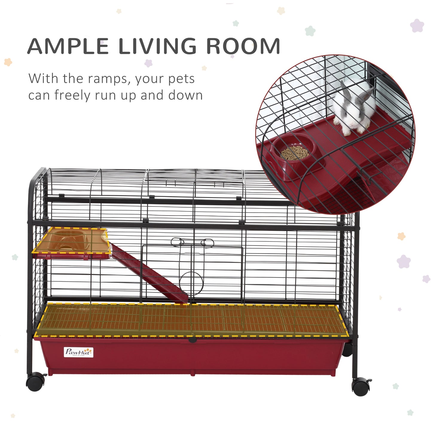 Small Animal Cage with Wheels & Accessories - Rabbit & Ferret Habitat, 41 Inches