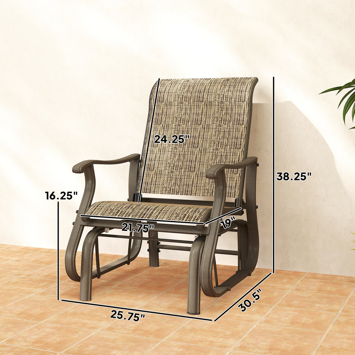 Outdoor Glider Chair with Mesh Seat - Light Mixed Brown