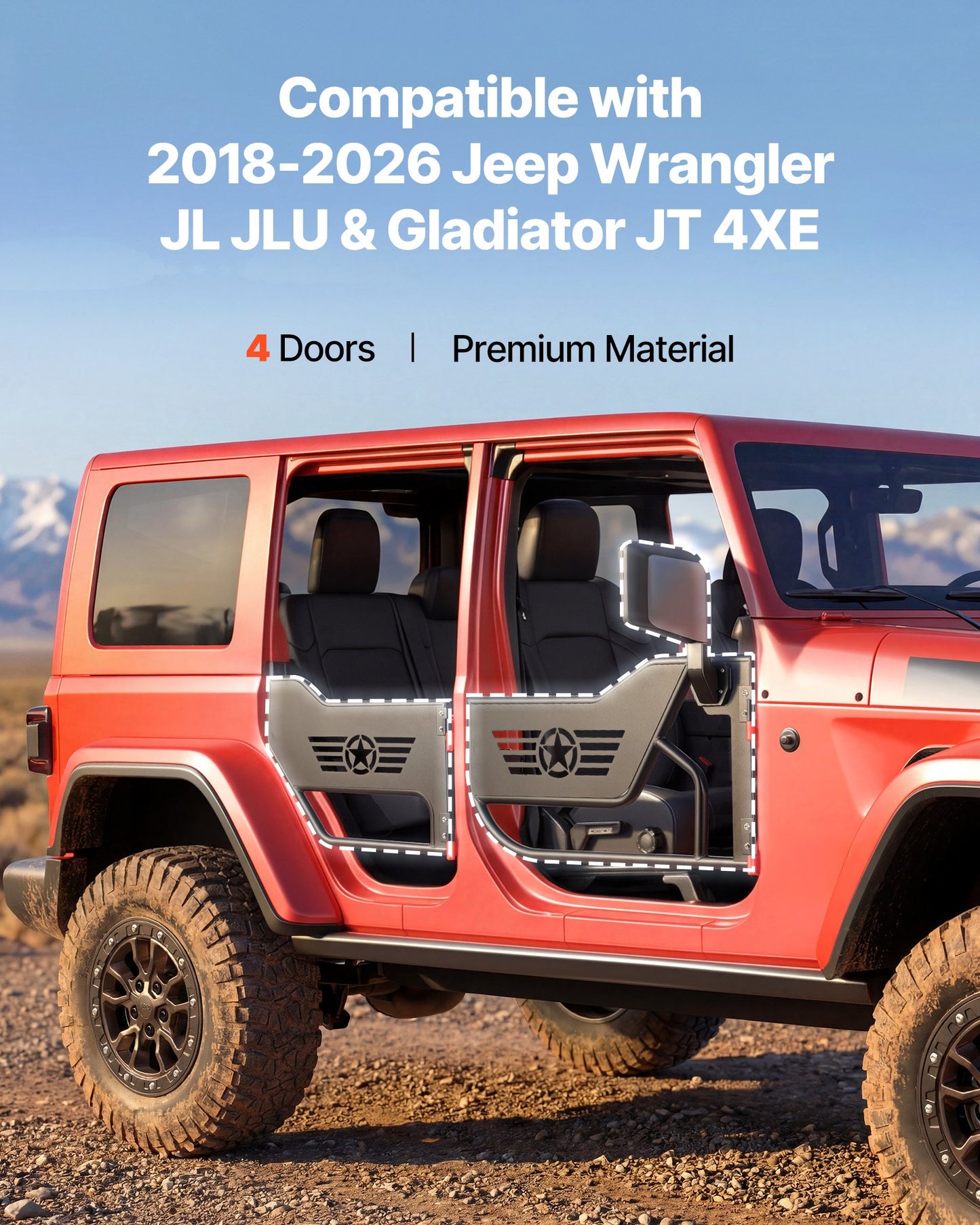 Jeep Tube Doors 4-Door Off-Road Steel Half Doors for Jeep Wrangler JL Gladiator JT Black