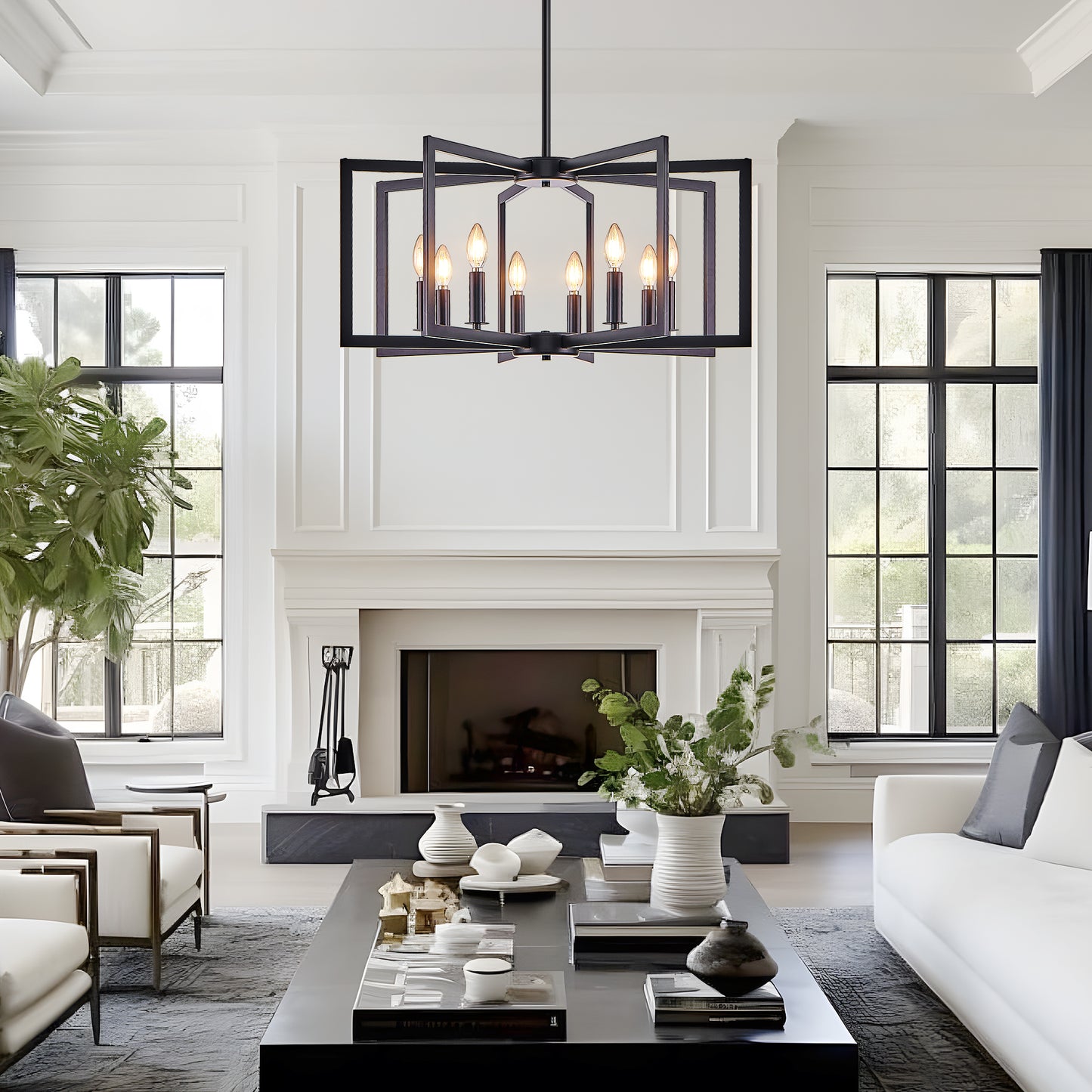 Modern Black Geometric 8-Light Chandelier - Industrial Pendant Light