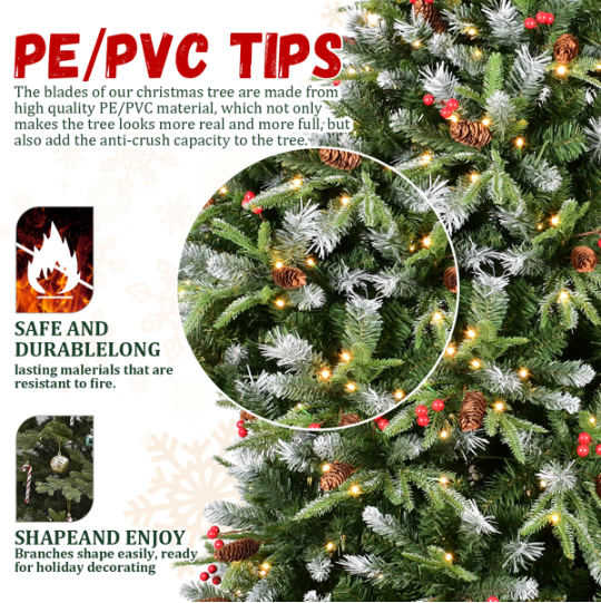5ft LED Christmas Tree - Artificial Green Pine with Red Fruits & Pine Cones