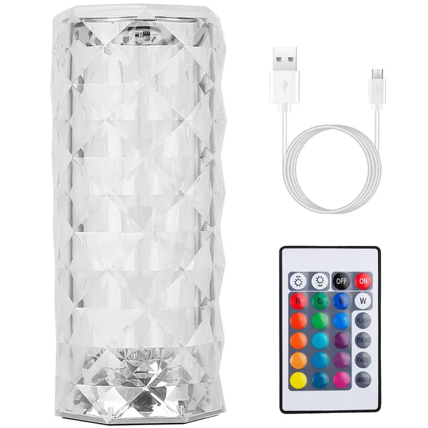 Crystal Diamond Rose Table Lamp - Dimmable Night Light with Remote & Touch Control