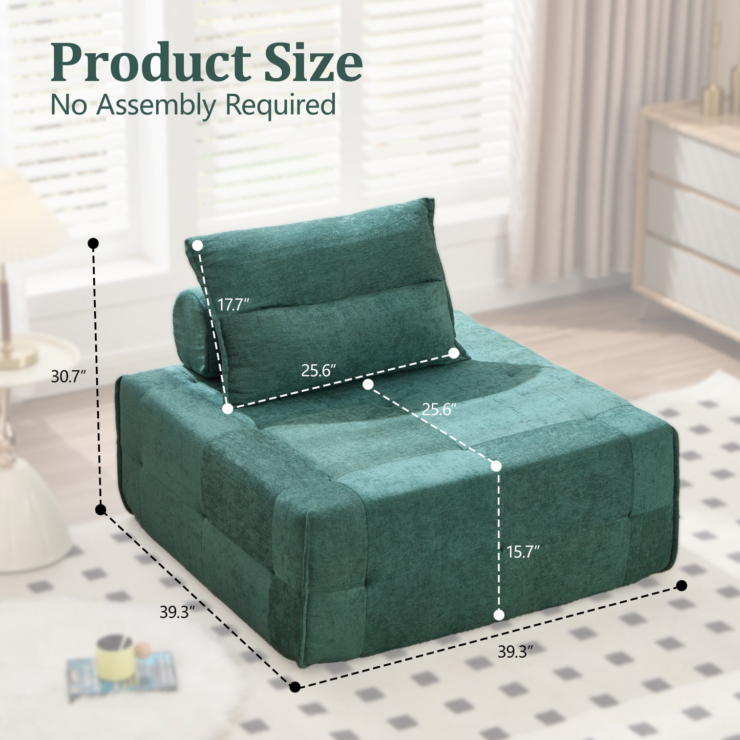 Modular Sectional Sofa with Adjustable Backrest - Green