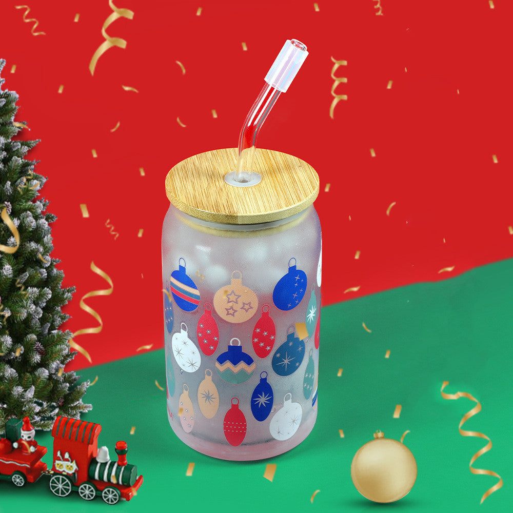 Color-Changing Glass Water Cup with Straw for Christmas Gift