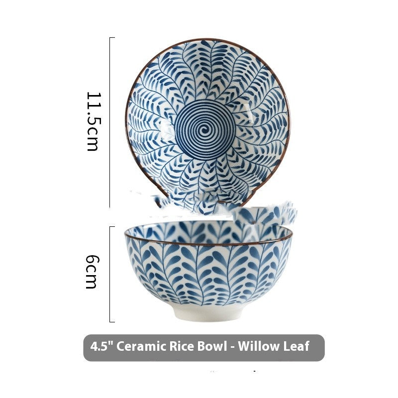 Japanese Ceramic Rice Bowl Underglaze Porcelain Kitchen Tableware Set