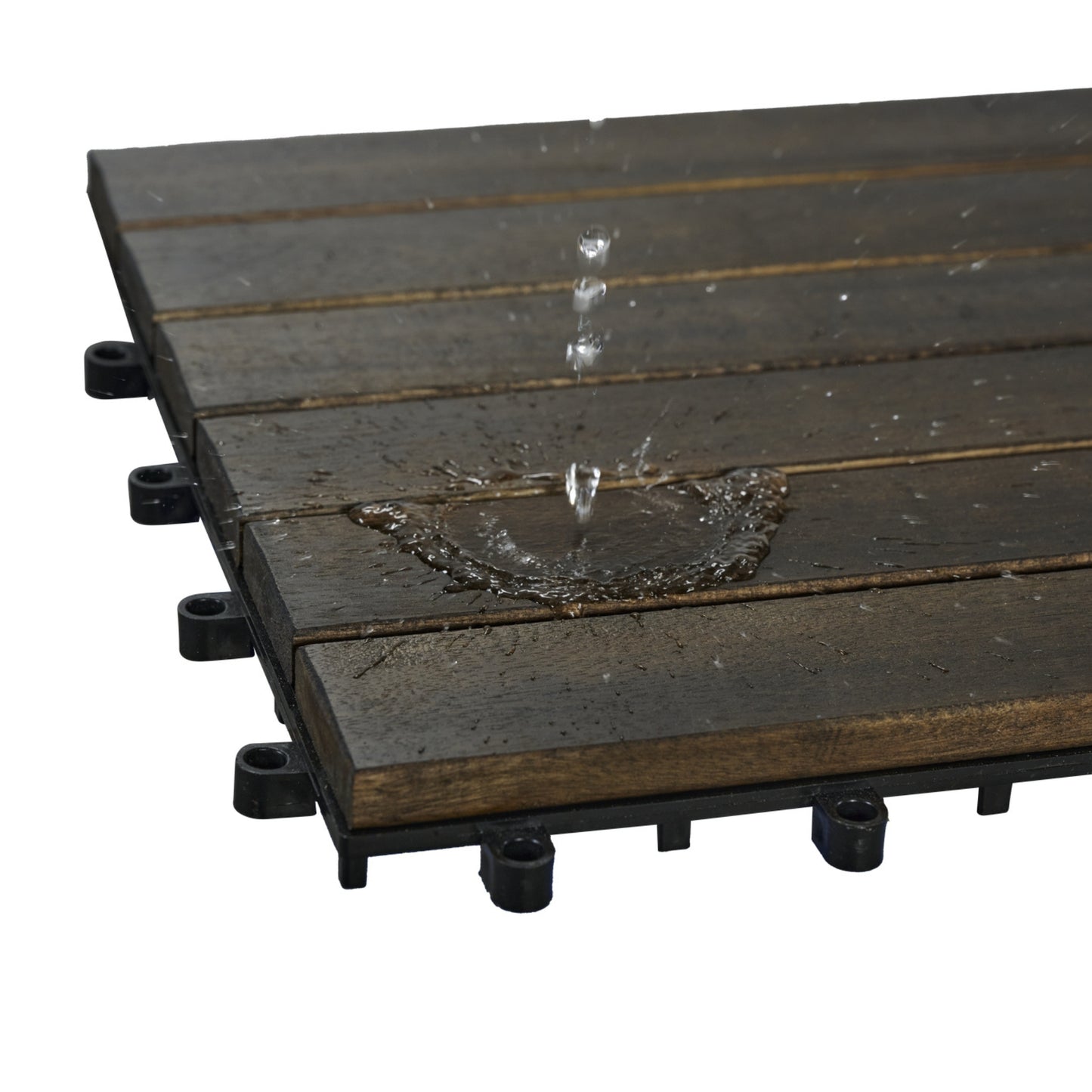 Interlocking Deck Tiles 12x12 Inch Dark Brown Acacia Hardwood Outdoor Flooring - Waterproof & Mold Resistant