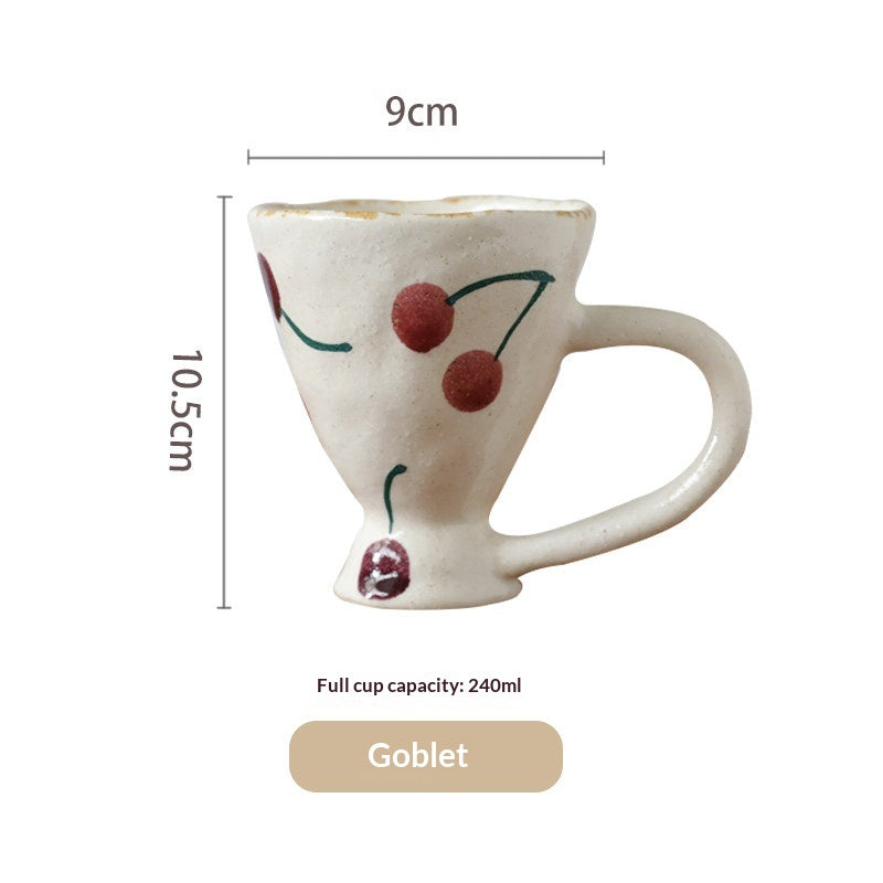Japanese Style Stoneware Cherry Coffee Cup and Saucer - Vintage Drinkware
