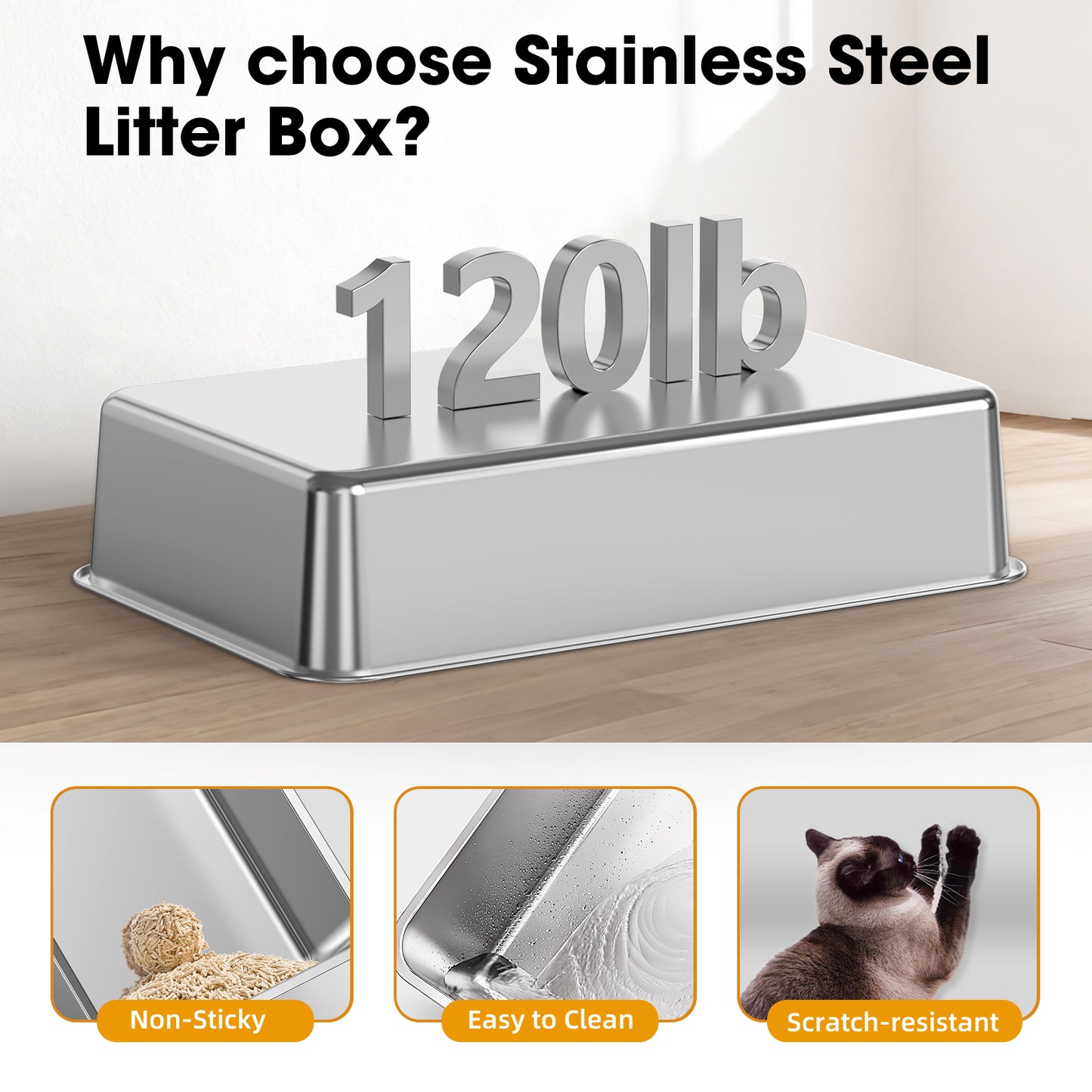Stainless Steel Cat Litter Box Odor-Free High Sided & Washable