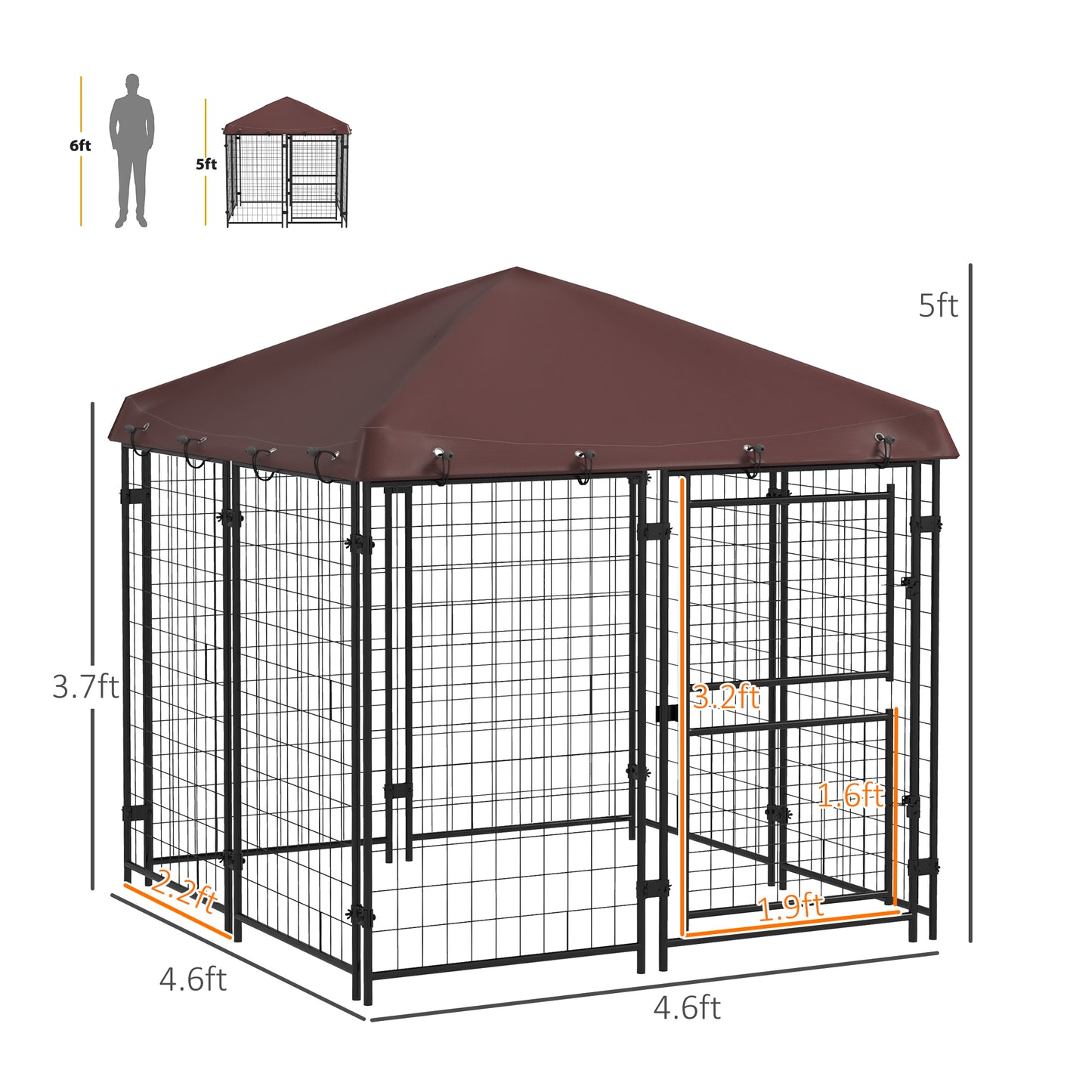 Outdoor Dog Kennel with Waterproof Canopy - Large, Steel Frame, Brown