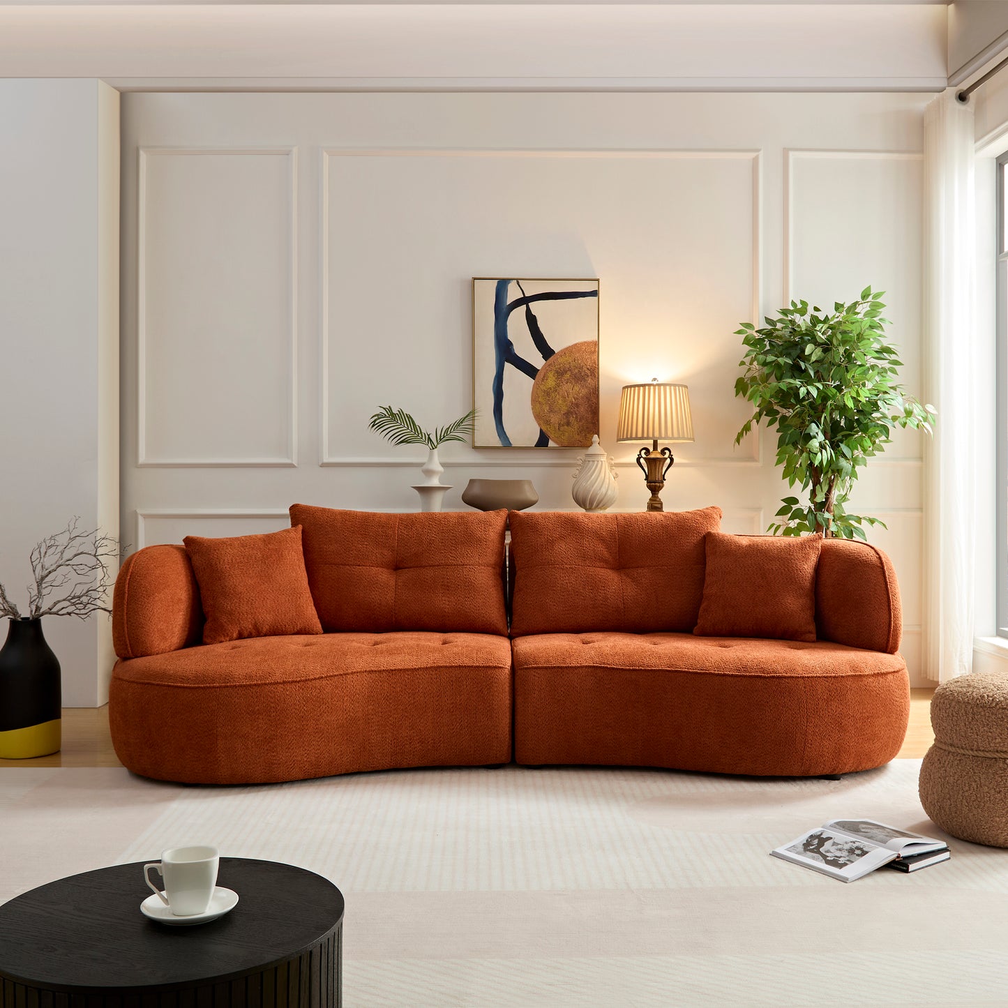 WKS7C Orange Sectional Sofa With Removable Pillows, Durable Fabric,