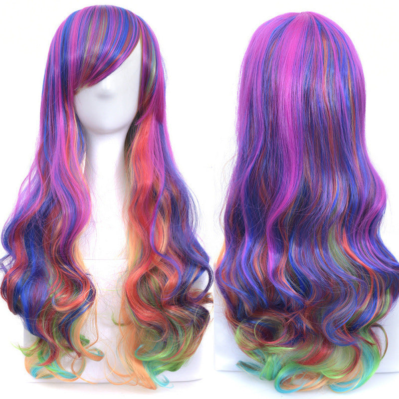 Colorful Synthetic Wig for Dance Parties - Long Curly Cosplay Hair