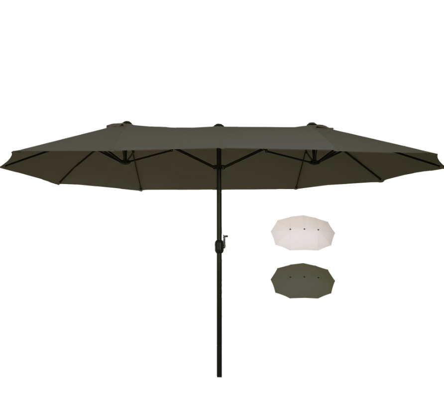 15ft Double-Sided Patio Umbrella with Crank - Gray