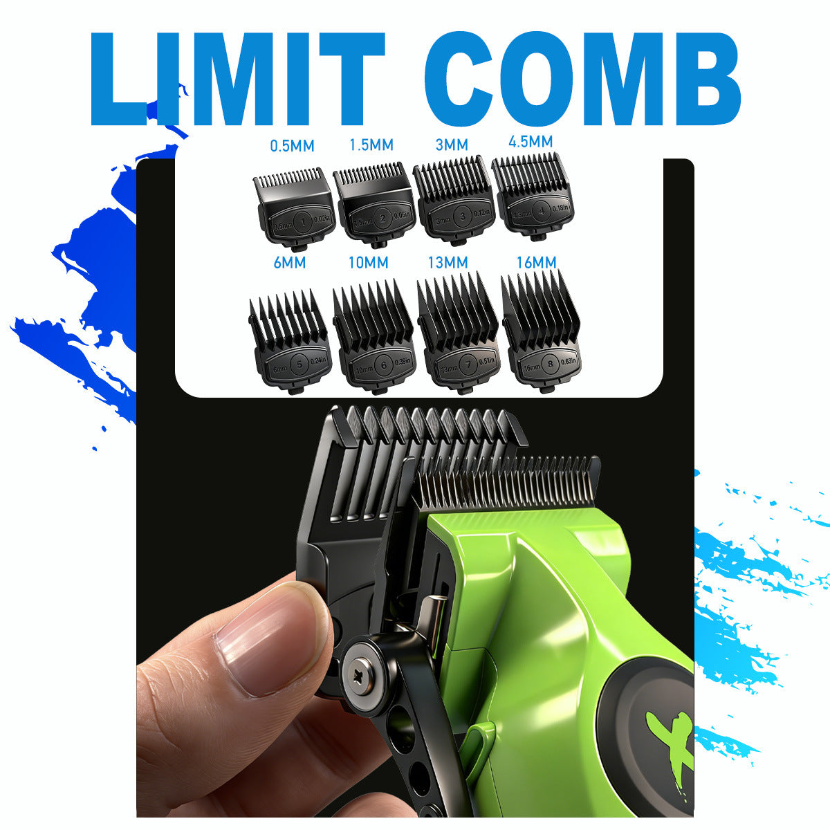 High Power Rechargeable Hair Clipper with Ceramic Tip and Multiple Combs