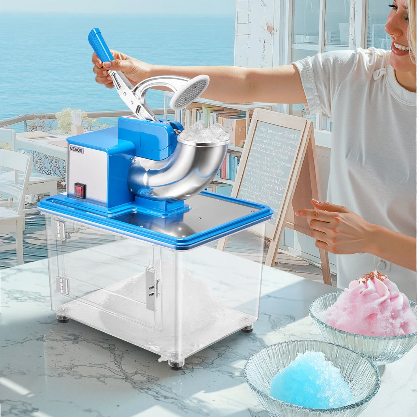 Electric Snow Cone Maker with 661LBS/H Ice Crusher Blue - Commercial Kitchen Appliance