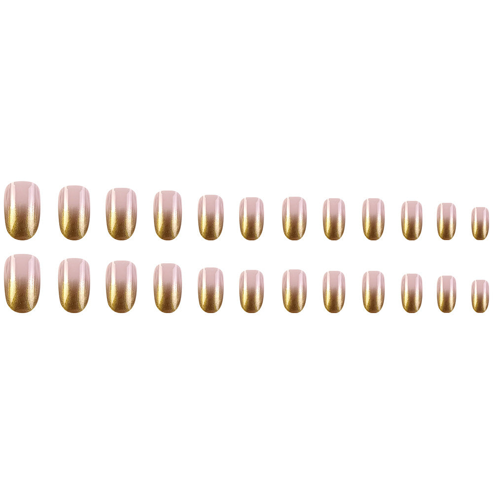 24 Pcs Short Oval Gold Gradient Nail Stickers with Glue & Nail File - Nail Art Kit
