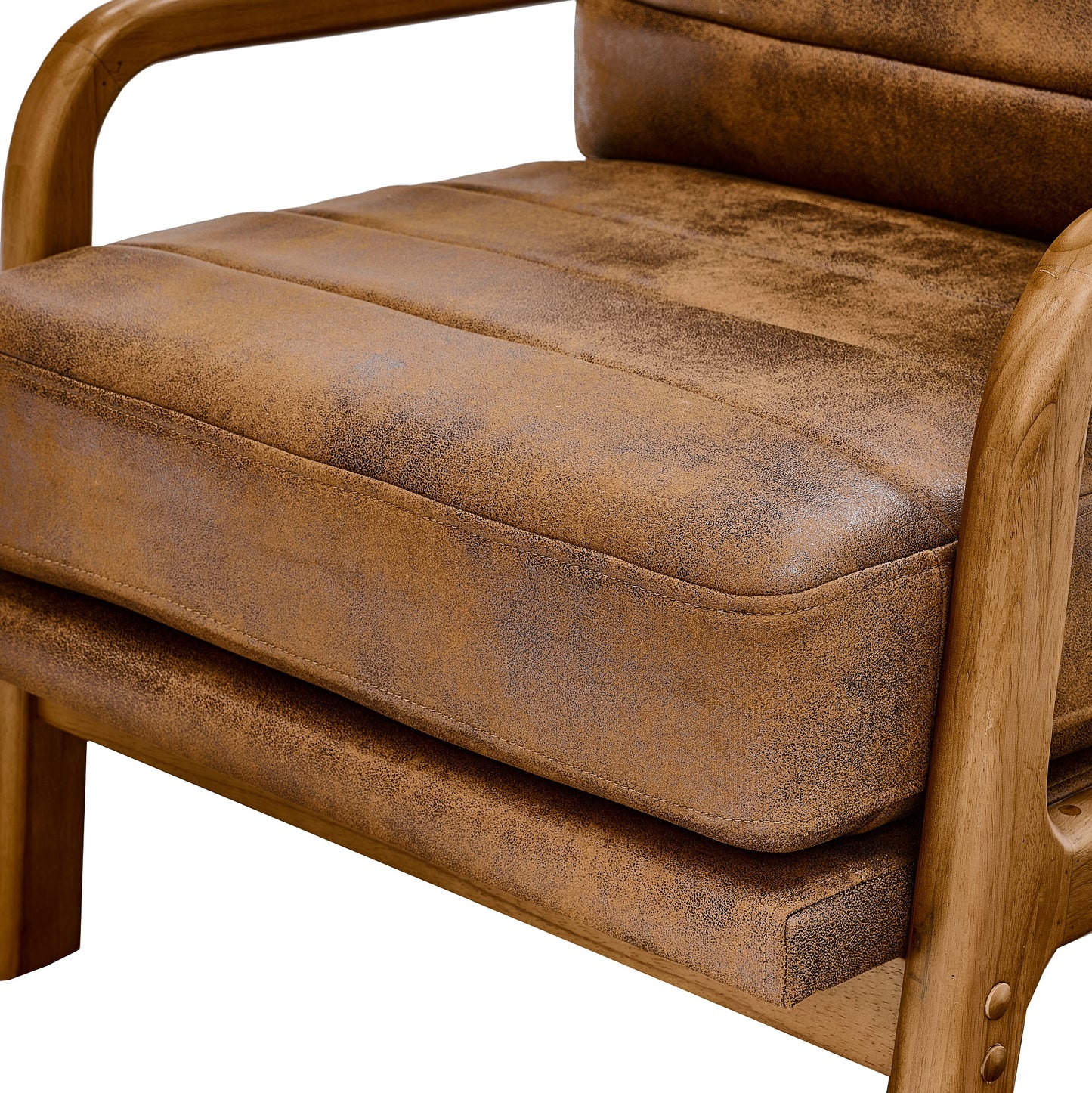 Mid-Century Modern Wood Armchair with Foil Fabric - Light Brown