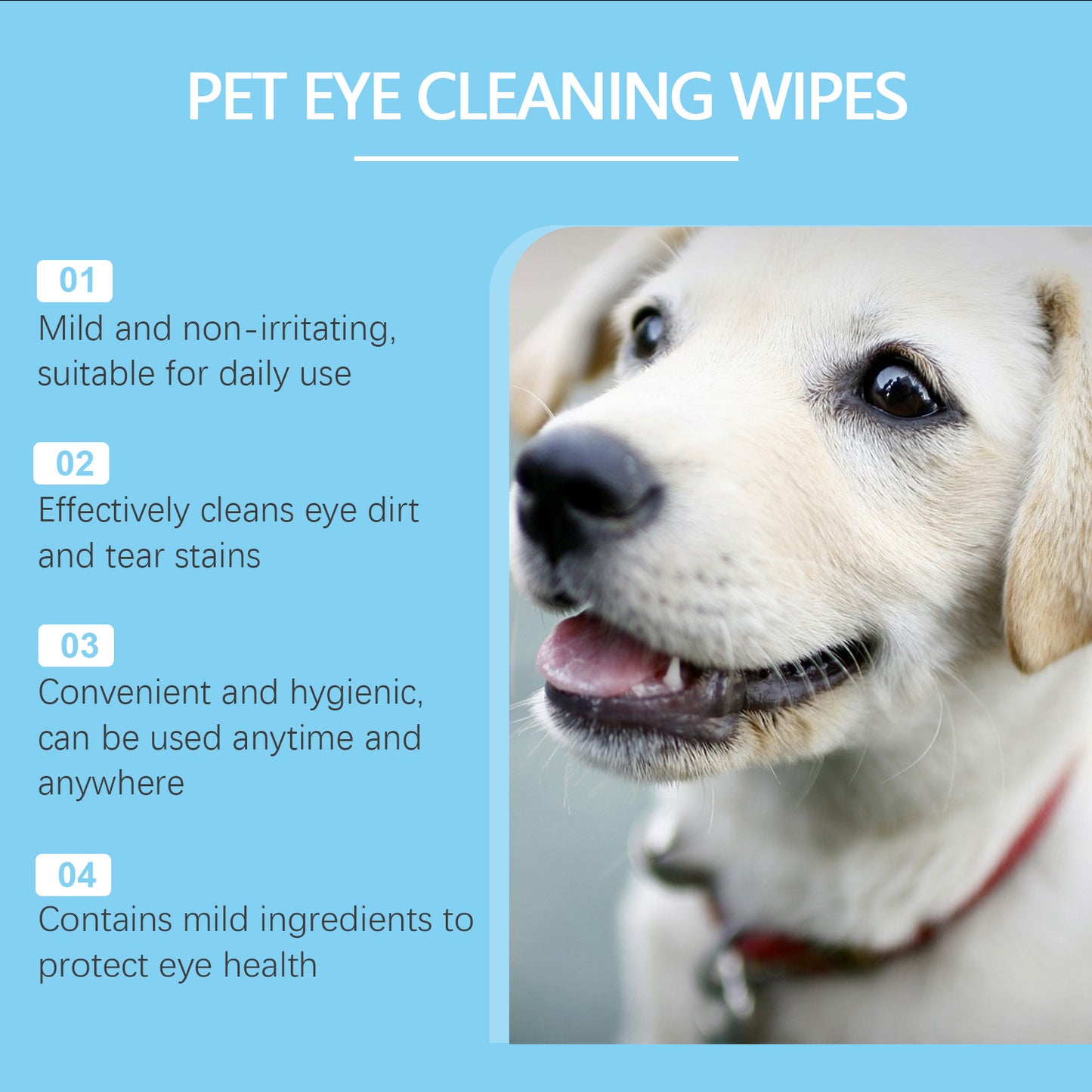 Pet Eye Cleaning Wipes for Dogs & Cats - Tear Stain Remover Pads, 60 Count