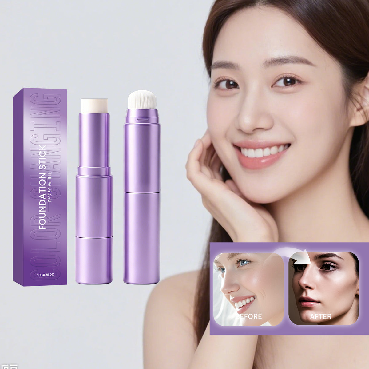 Color-Changing Foundation Stick 10g - 2-in-1 Face Makeup for Flawless Finish