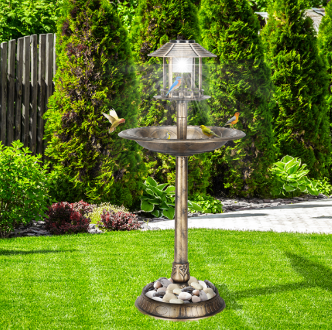 Solar Bird Bath with Bronze Finish - Outdoor Garden Decor 51x51x107cm