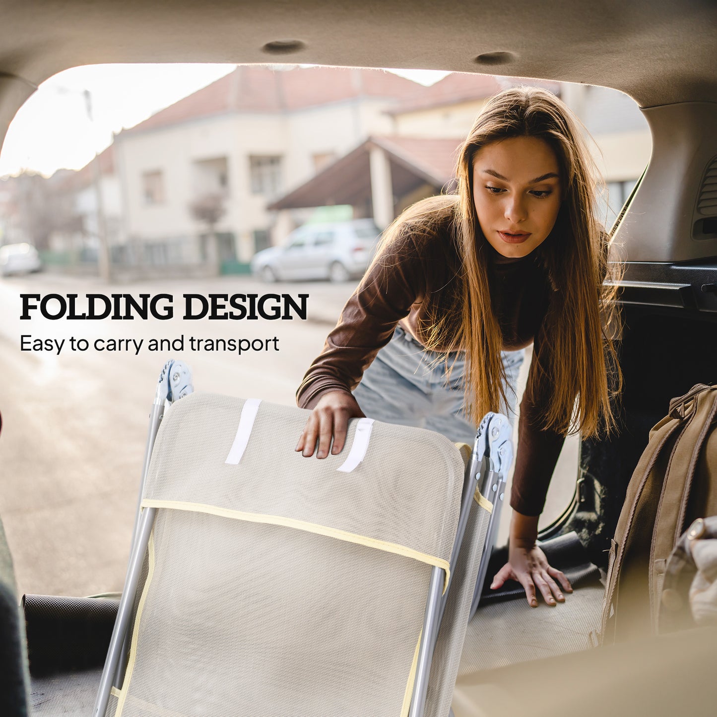 2 Piece Folding Chaise Lounge Chairs with Reclining Back - Cream White