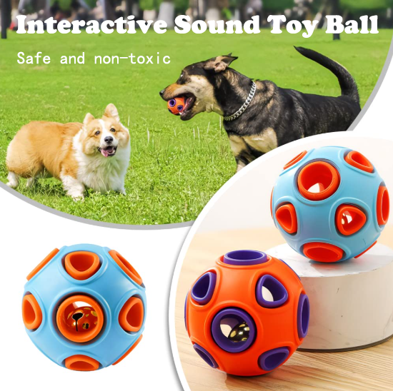 Dog Rubber Ball with Bell Sound 2-Pack - Interactive Pet Chew Toys for Small Dogs