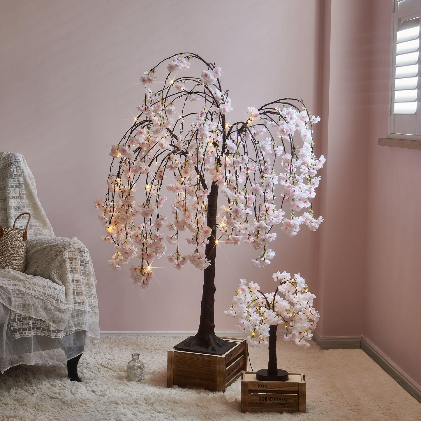 Cherry Blossom Tree LED Light with Simulated Petals - 18-Inch