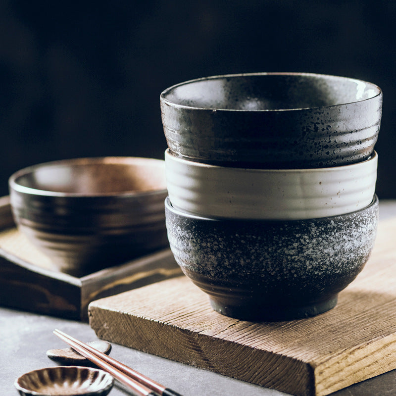 High Foot Ceramic Noodle Bowl Set - Creative 7-Inch Tableware with Color Variations