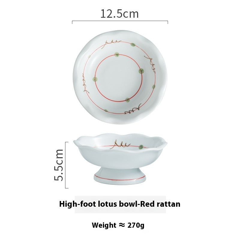 Japanese Ceramic Tall Bowl with Lotus Leaf Design - Retro Kitchen Decor