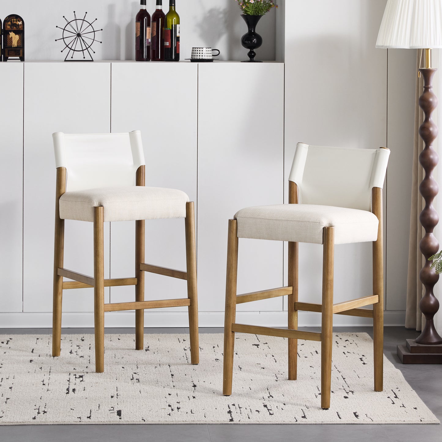 28.5, Modern Solid Wood Bar Stool With Polyester Cushion - Minimalist