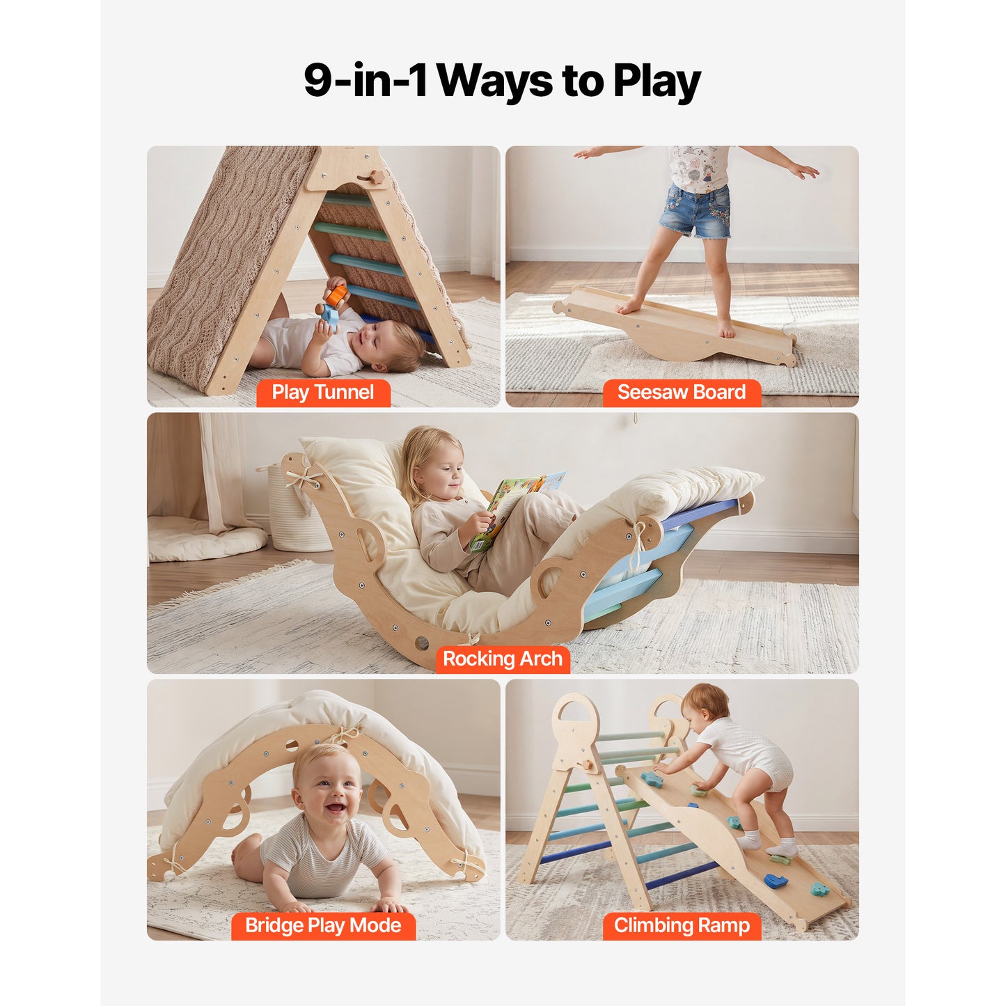 Indoor Toddler Climbing Set with Wooden Cars & Ramp - Foldable Montessori Play Equipment for Kids