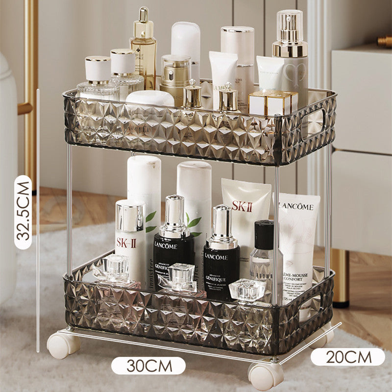 Luxury Bathroom Floor Trolley Storage Rack with Wheels - Multi-Layer Plastic Organizer
