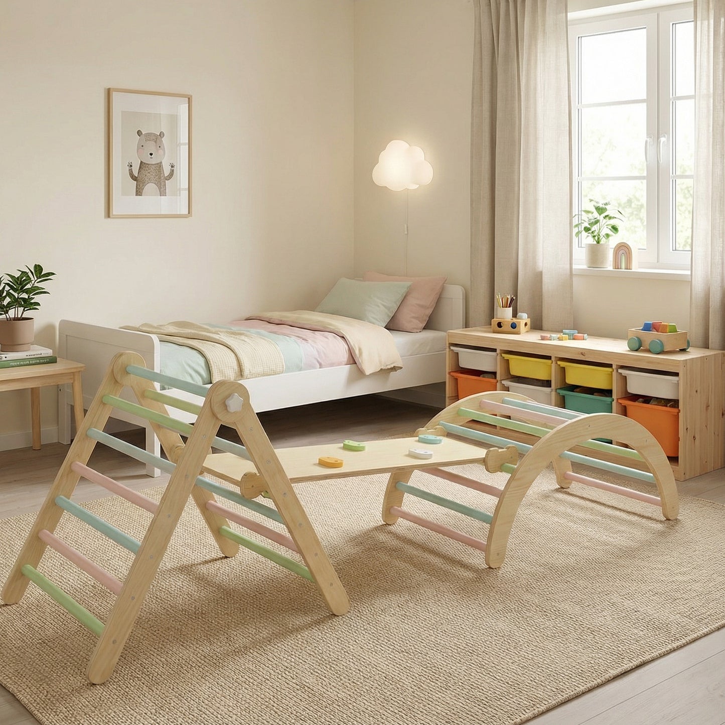 Toddler Climbing Toy Wooden Arch Ramp Ladder Set Indoor Playground