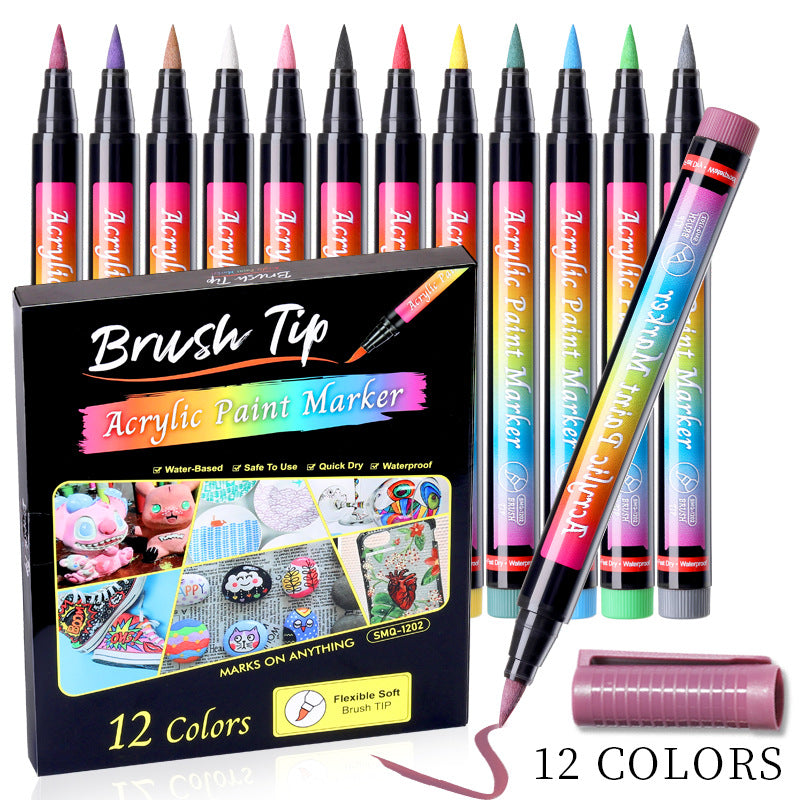 12-Color Nail Art Pen Set with Brush Tips