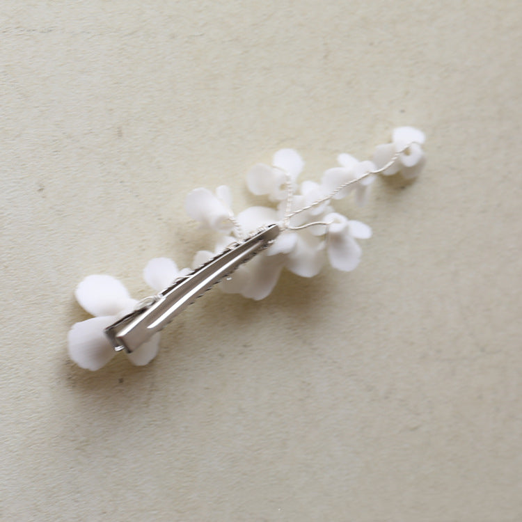 Ceramic Flower Hairpin - Small Delicate Silver Hair Accessory for Women