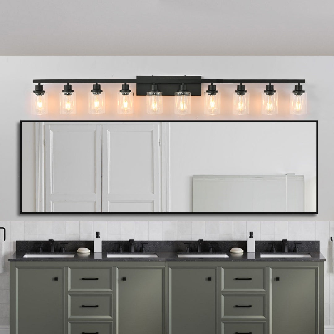 10-Light Matte Black Bathroom Vanity Light Fixture - Modern Wall Mount