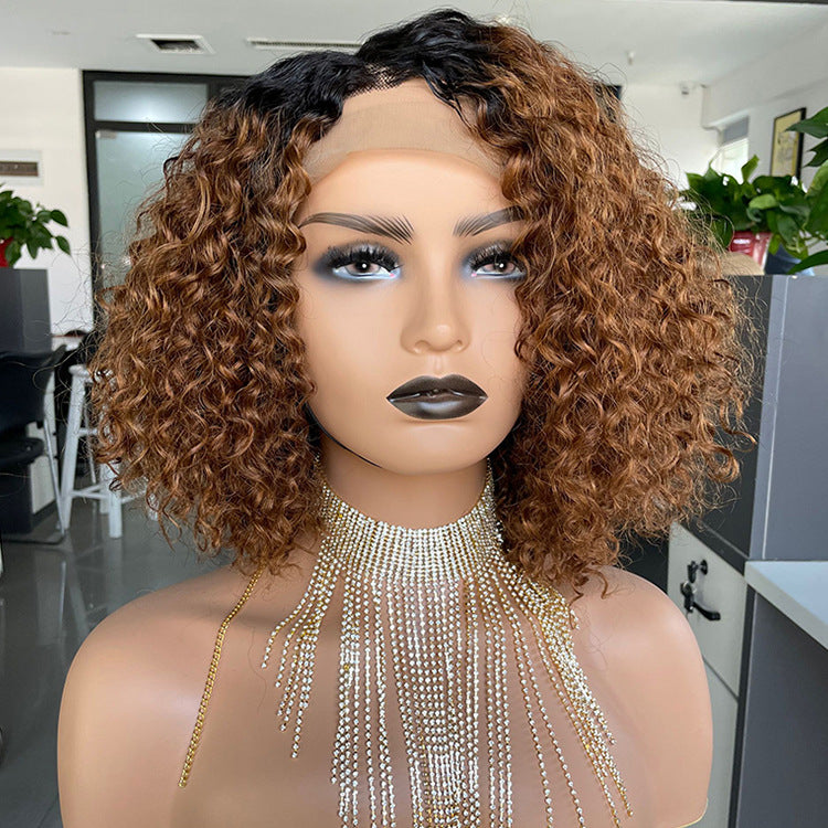 Black Human Hair Lace Wig for Women - Ombre Curly Bobo1b30 Style