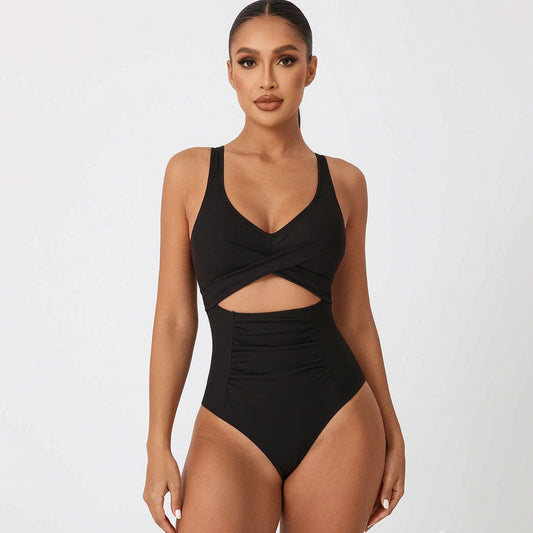 Ribbed Cutout One-Piece Swimsuit with Tummy Control