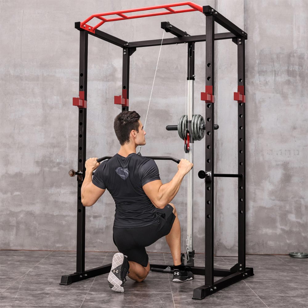 Adjustable Power Cage Squat Rack - 1000lbs Capacity, Black