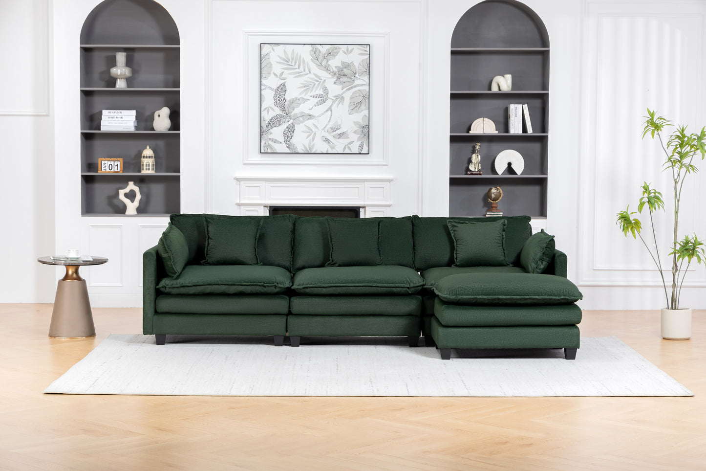 Modern 3-Seat Sectional Sofa with Ottoman - Antique Green