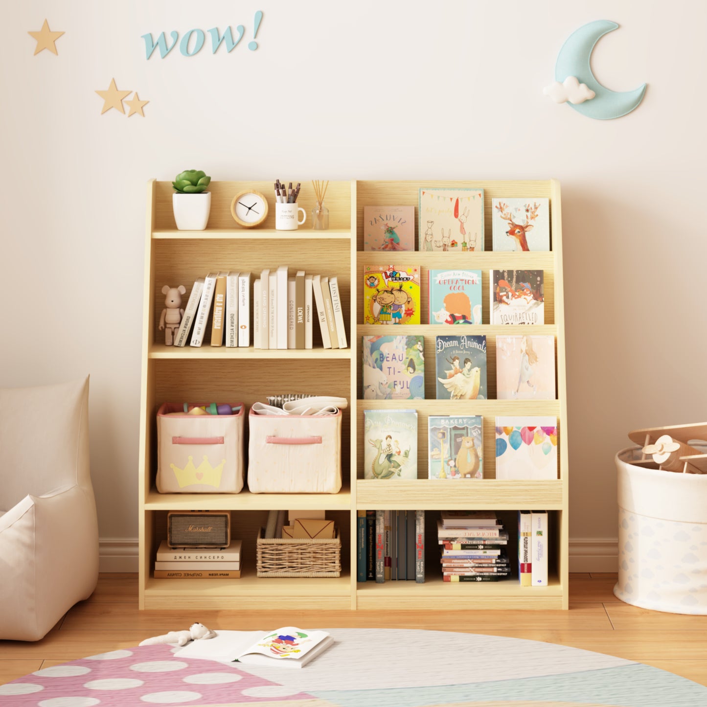 Kids Bookshelf And Toy Storage Organizer, Multifunctional 4 Tier