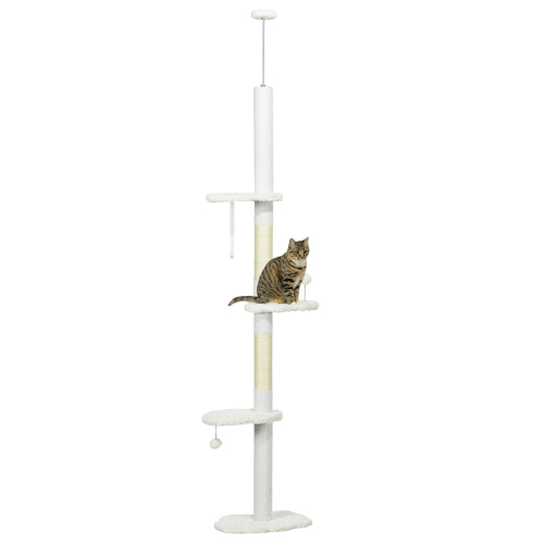 Adjustable Floor-to-Ceiling Cat Tree with Scratching Posts and Cloud Platforms