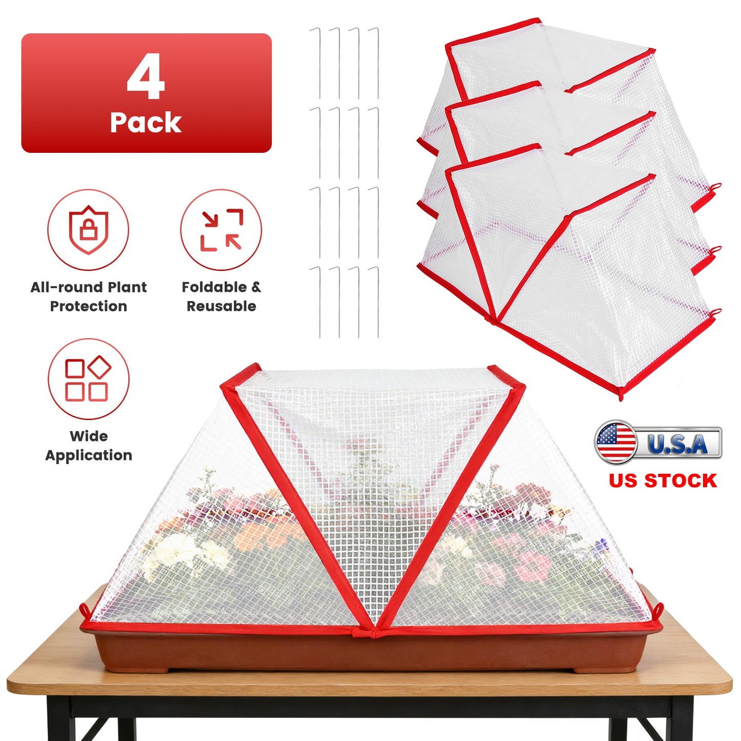4 Pack Garden Plant Covers Frost & Animal Protection - Greenhouse Net Guards